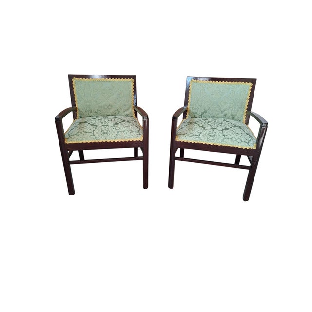Vintage Armchairs in Mahogany and Fine San Leucio Silk, 1970s, Set of 2 For Sale - Image 16 of 16