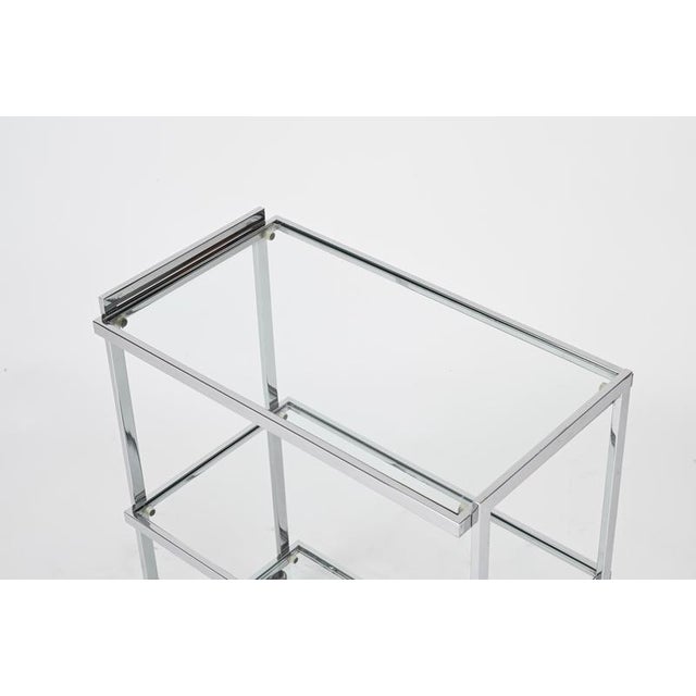Glass Vintage Rectangular Serving Bar Cart in Chrome and Crystal by Milo Baughman, 1970s For Sale - Image 7 of 12