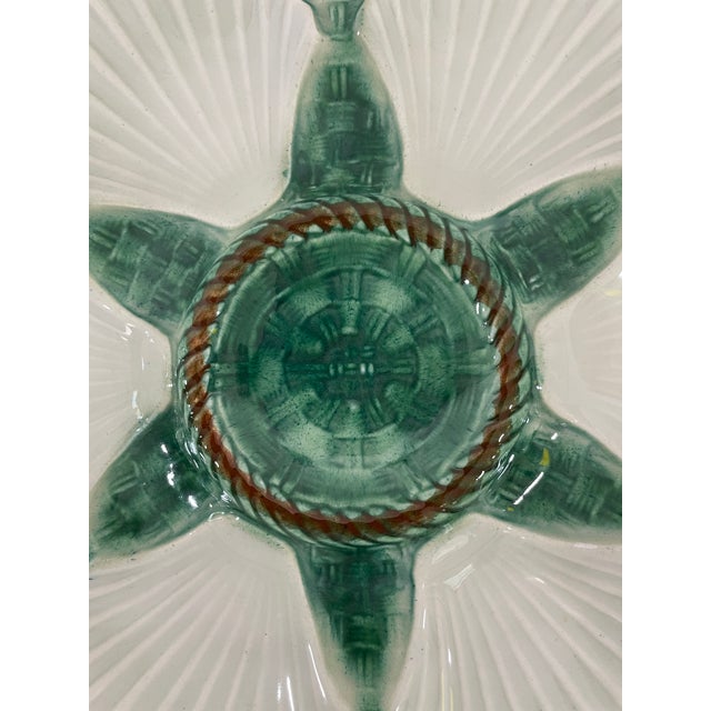 Vintage 1950s French Longchamp Green and White Oyster Plate For Sale - Image 6 of 16