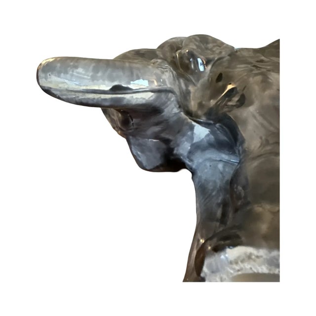 Large Mid-20th Century Japanese Ceramic Elephant Pair – Mother and Calf in Gray Glaze For Sale In West Palm - Image 6 of 15