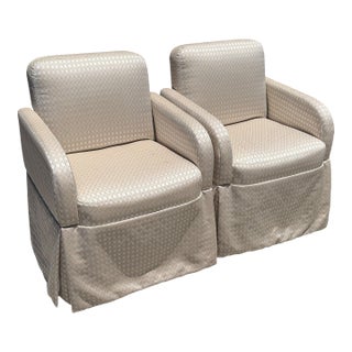 Pair of Art Deco Style Scalamandre Silk Upholstered Parsons Chairs For Sale