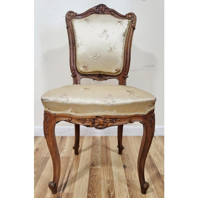 Pair French 19th C Upholstered Louis XV Style "Shell" Carved Walnut Side Chairs For Sale - Image 9 of 18
