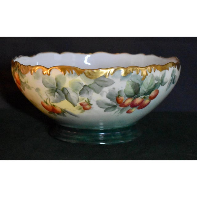 French Country Antique T&v Limoges France Porcelain Bowl Hand Painted Strawberries Gold 1907 For Sale - Image 3 of 18