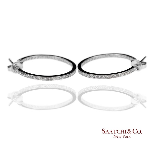 18k 750 Solid White Gold in and Out Natural Diamond Hoop Earrings, Pair For Sale - Image 4 of 13