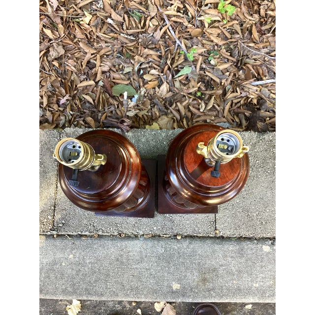 Traditional Traditional Carved Wood Urn-Form Table Lamps With Brass Hardware - Pair For Sale - Image 3 of 5