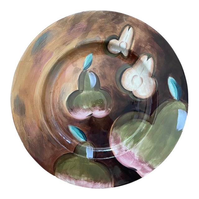 Late 20th Century Modigliani Hand Painted Pears Italian Ceramic Serving Platter 17" For Sale