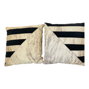 Pair Pony Hide Fur Pillows Suede With Suede Leather