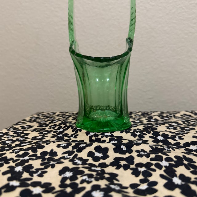 1960s Vintage Westmoreland Glass Large Green Depression Glass Basket For Sale - Image 5 of 6