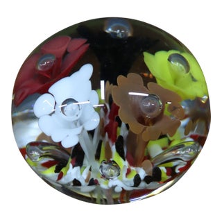 Multicolor Floral Art Glass Paperweight For Sale