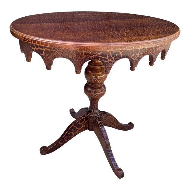 Vintage Giraffe Animal Print Wood Turned Leg Pedestal Table Lane Furniture For Sale
