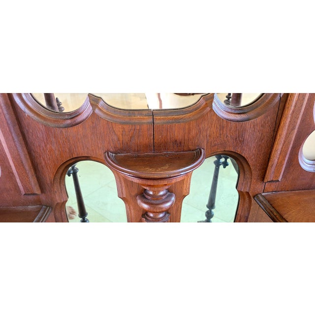Magnificent Antique Victorian Hall Tree With Mirror, Drawer, and Marble Shelf Base - Exceptional Carving For Sale - Image 9 of 12