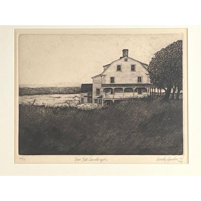 American Woody Gruber “Deer Isle Landscape” Signed 1975 Drypoint Etching 49/75 For Sale - Image 3 of 18