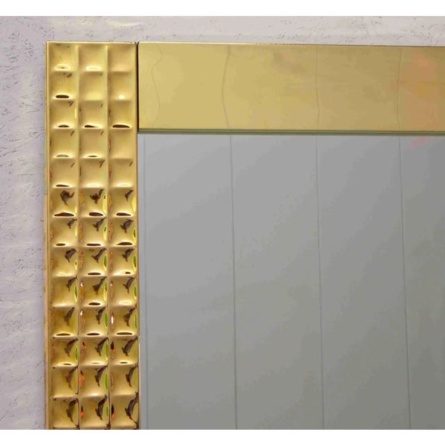 Metal 1970s Italian Vintage Pair of Handcrafted Brass Mirrors With Gold Jewel-Like Detail For Sale - Image 7 of 13