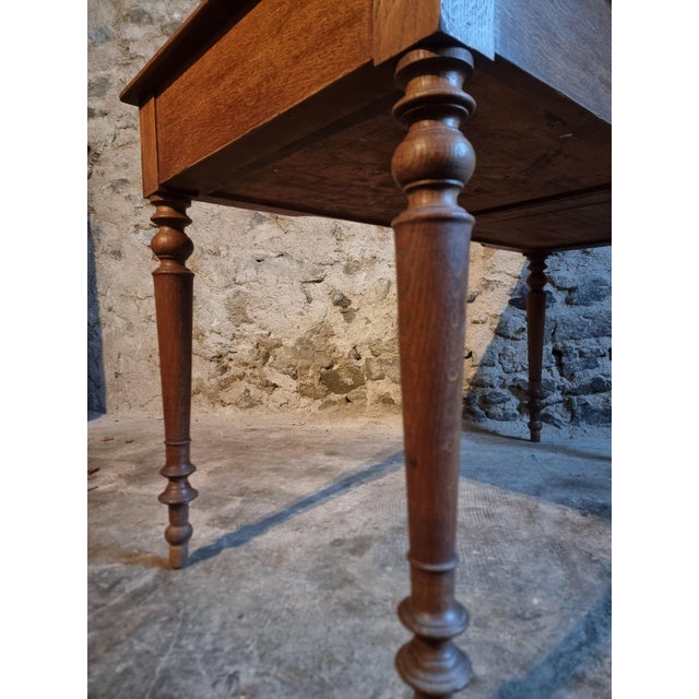 French Oak Writing Desk with Two Drawers, 1920s For Sale - Image 9 of 18