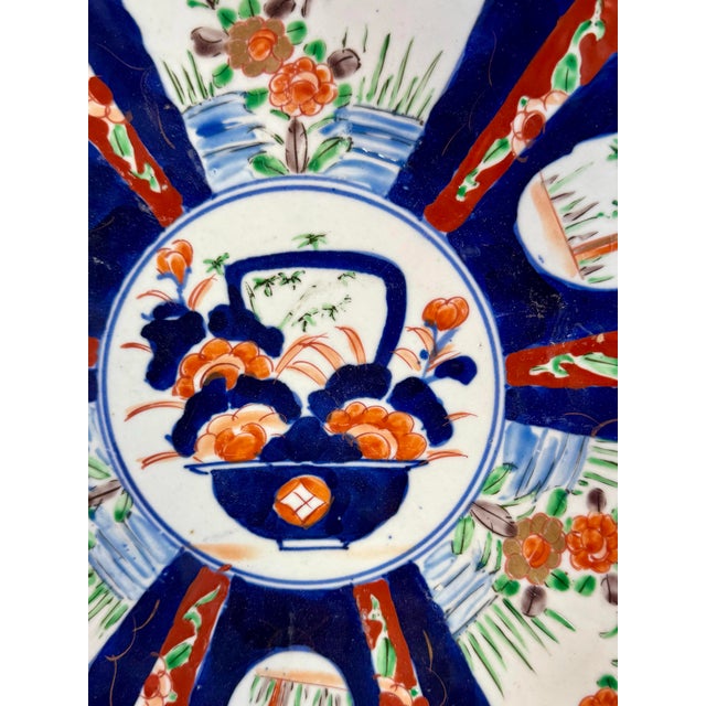 Ceramic Large Antique Scalloped Edge Porcelain Imari Plate From Japan - Circa 1890 For Sale - Image 7 of 11