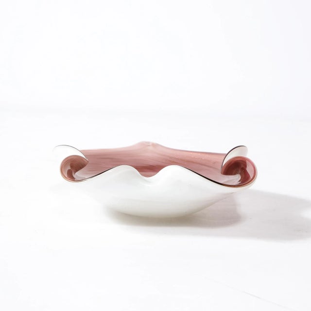 1960s Hand-Blown Murano Glass Dish in Swirled Amethyst With Crimped Detailing For Sale - Image 4 of 11