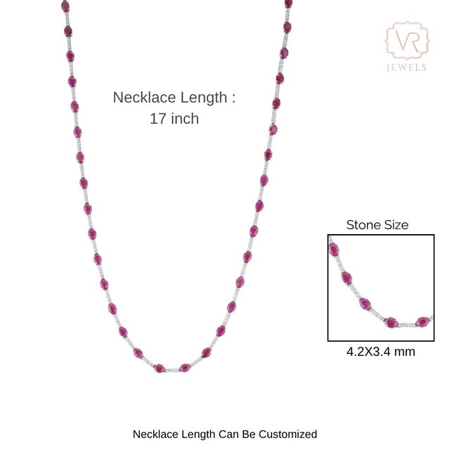 Natural 8.90ct Ruby & 1.24ct Diamond Riviera Tennis Necklace in 14k White Gold For Sale - Image 13 of 17