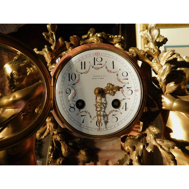 19th Century French Louis XV Style Gilt Bronze & Pink Marble Cherub Mantel Clock by Tiffany & Co For Sale - Image 10 of 12