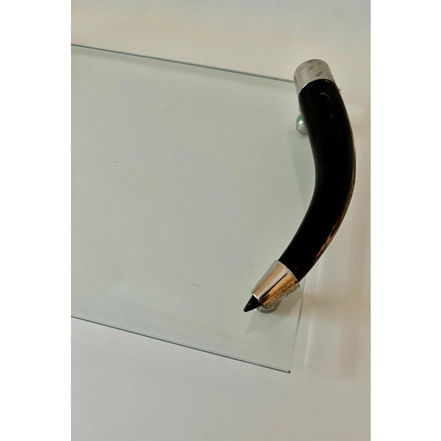 Mid 20th Century Rectangular Glass Tray with Bone Handles & Silver Plate Fittings & Feet For Sale - Image 5 of 10