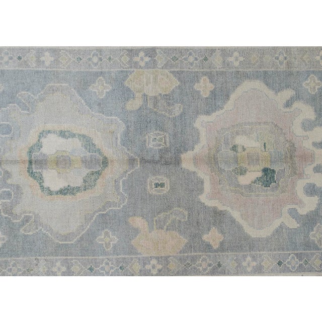 Turkish Oushak Rug Faded Blue Ivory Handwoven Wool Rug 5'5" X 7' For Sale In Houston - Image 6 of 8