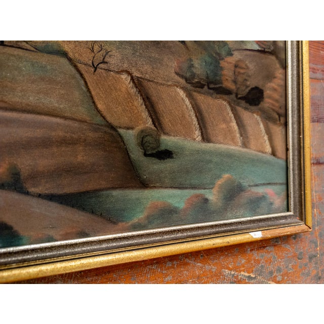 Mid-Century Modernist Oil Pastel Landscape Painting, Signed Bower For Sale - Image 13 of 16