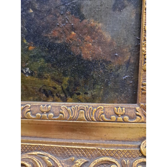 19th Century 19th C Landscape Oil Painting With Shepard & Herd of Sheep by Mystery Artist For Sale - Image 5 of 12