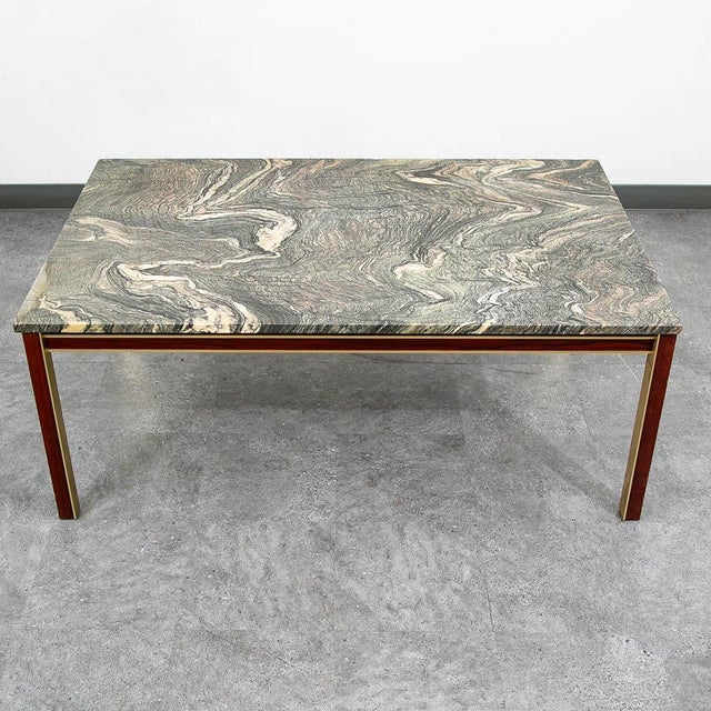 1960s Mid Century Modern Coffee Table Rectangular Marble Rosewood Metal Steel Stone For Sale - Image 5 of 12