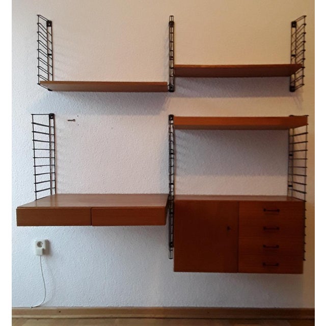 Mid-Century Minimalist Shelf System with Desk, Shelves, Closet and Drawers in Teak, 1960s For Sale - Image 10 of 11