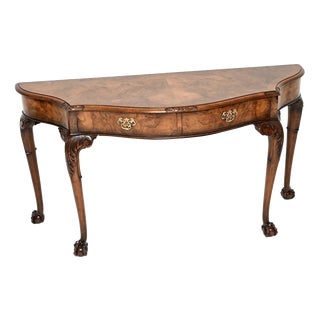 Large Antique Queen Anne Style Figured Walnut Console Table, 1900 For Sale