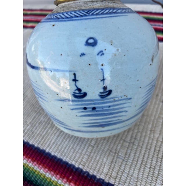 Antique Chinese Blue & White Ginger Jar Table Lamp With Chinoiserie Landscape For Sale - Image 9 of 12