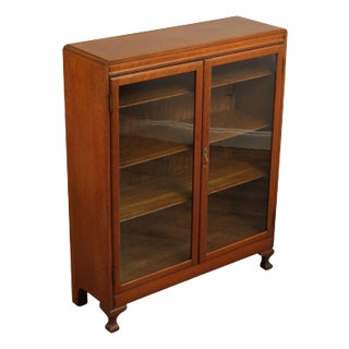 Antique Victorian Oak Double Glass Door Bookcase For Sale