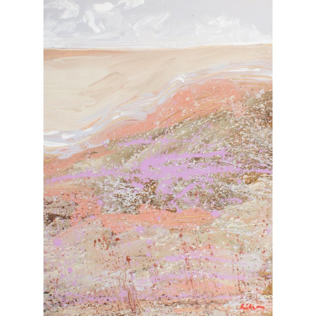 A 1980s abstract acrylic painting on paper by the American artist Harry Hilson (1935-2004). This piece features an...