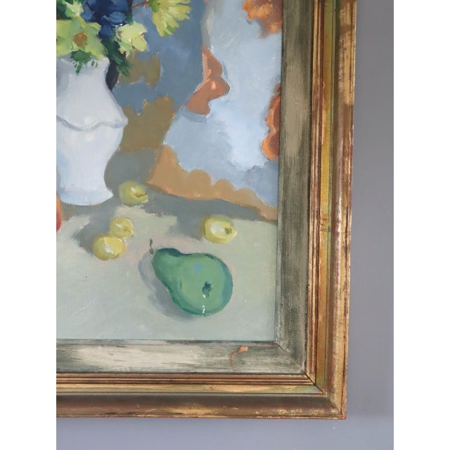 Mid-Century Modern 'Blossoms & Fruit' Vintage Swedish Expressive Still Life Oil Painting, Framed For Sale - Image 6 of 14