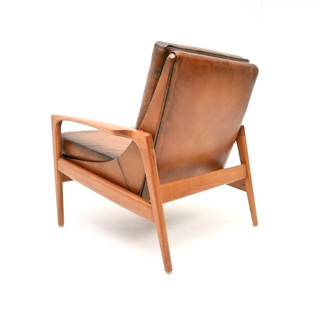 Brown Vintage Danish Oak and Leather Armchair from IB Kofod Larsen, 1960s For Sale - Image 8 of 12