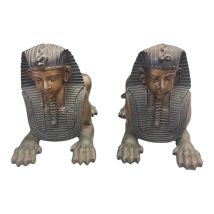 1990s Pair of Patinated Bronze Egyptian Revival Pharaoh Sphinx