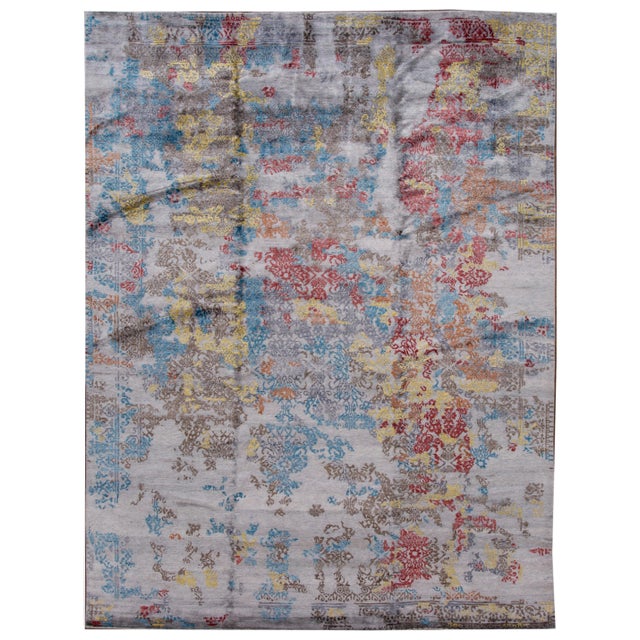 21st Century Modern Abstract Wool and Silk Indian Rug For Sale - Image 13 of 13
