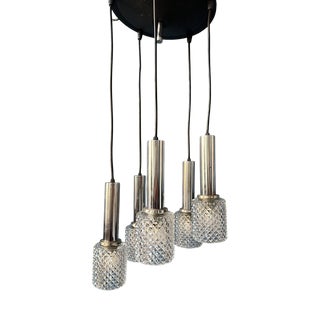 Mid-Century Crystal Glass Cascade Pendant Lamp For Sale