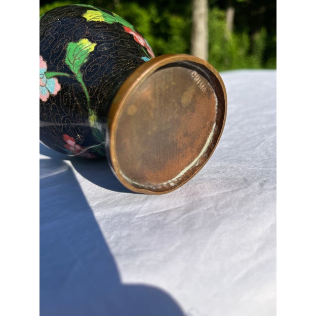 Metal Small Black Cloisonné Vase For Sale - Image 7 of 9