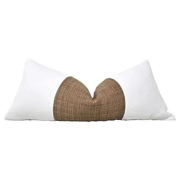 Not Yet Made - Made To Order Fi Custom Pure White Linen & Camel Hemp Pillow / 38"x16" For Sale - Image 5 of 6