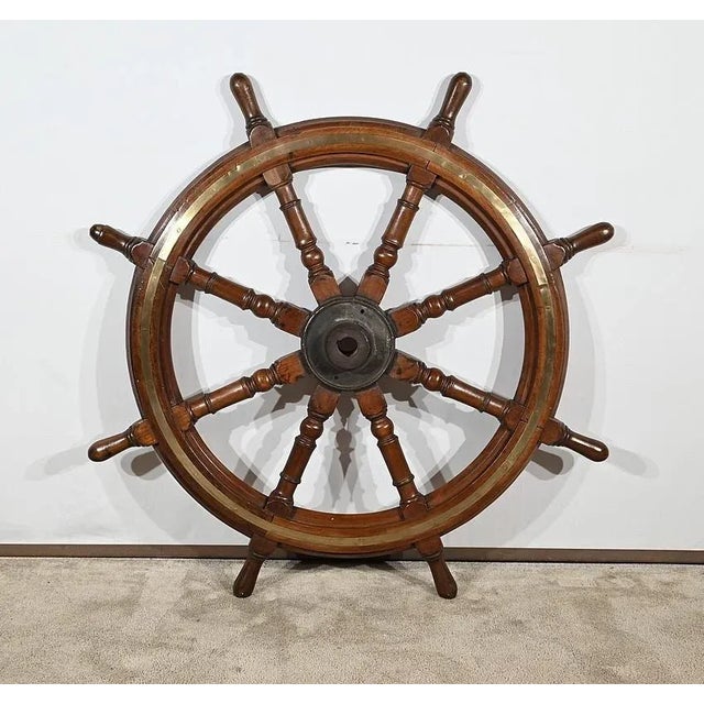 Wood Teak Boat Wheel Bar For Sale - Image 7 of 12