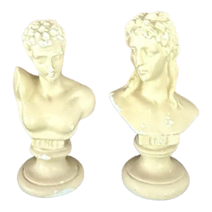 Antique Italian Eros and Ernest Greek Gods Miniature Ceramic Grand Tour Style Busts, Pair