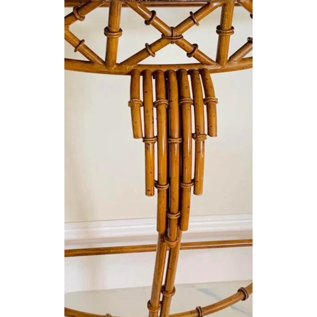 Late 20th Century Vintage Burnt Faux Tortoise Bamboo Console Table With Wall Mirror – Palm Beach Chinoiserie Style, Set of 2 Pieces For Sale - Image 5 of 11
