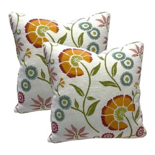 Pair of 20'' Multi-Color Floral Pillows For Sale
