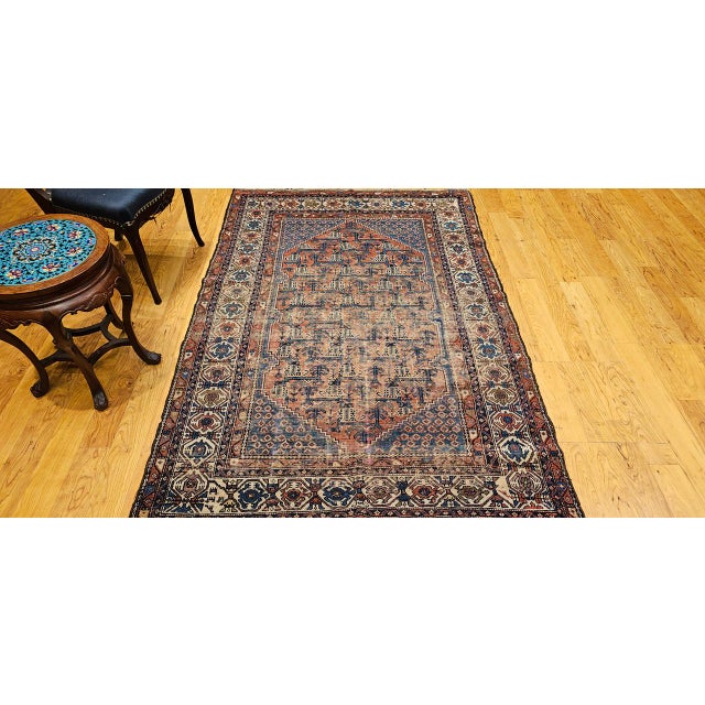 Textile Antique Persian Malayer Rug, Hand-Knotted Wool, Geometric Pattern, 5x7, Blue & Rust-Red For Sale - Image 7 of 15