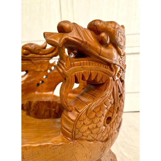 Mid 20th Century Hand-Carved Asian Sculptural Dragon Root Wood Throne Chair For Sale - Image 5 of 12