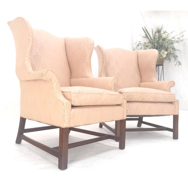 Pair of Kittinger Style Tall Wingback Chairs Mint Frames as is Upholstery For Sale - Image 12 of 15