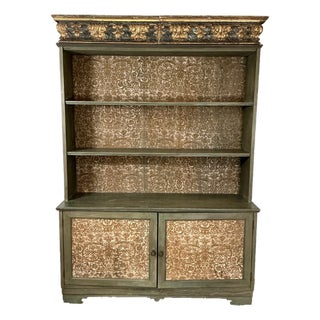Late 20th Century Rustic European Style Painted Wood Hutch Cabinet With Decorative Panels For Sale