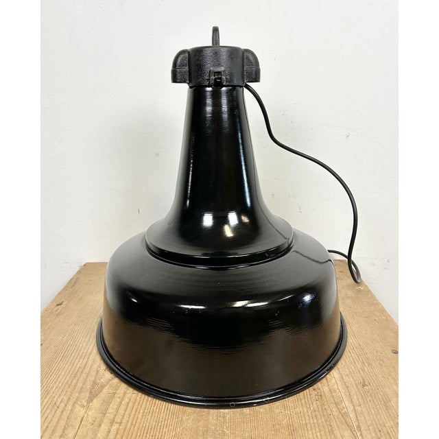 Industrial Black Pendant Factory Lamp with Cast Iron Top, 1970s For Sale - Image 10 of 17