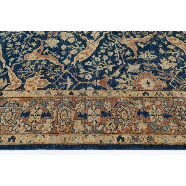 Hand-Knotted Bidjar Vintage Style Wool Rug Midnight Blue Floral Arabesque For Sale - Image 12 of 12