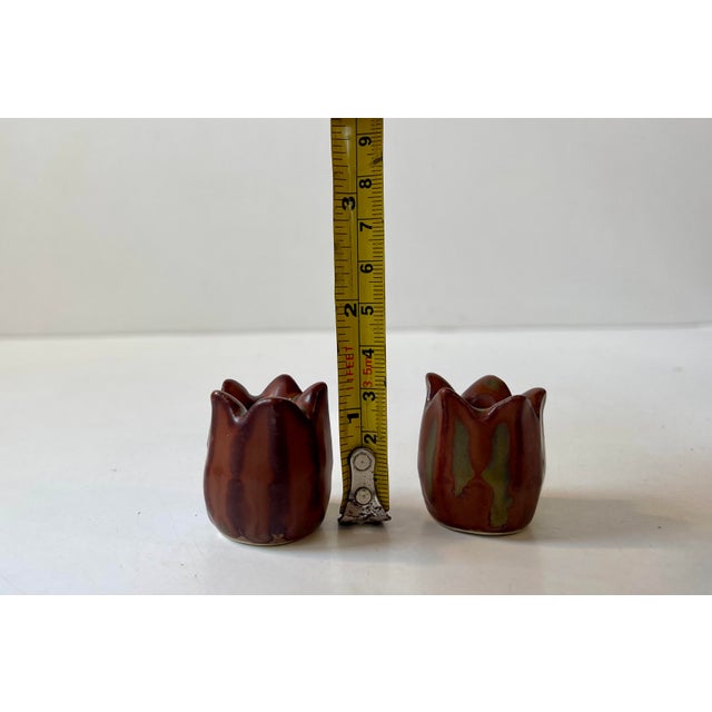 Glazed Rose Bud Candleholders in Stoneware by Eva Staehr-Nielsen for Saxbo, 1950s, Set of 2 For Sale - Image 6 of 8